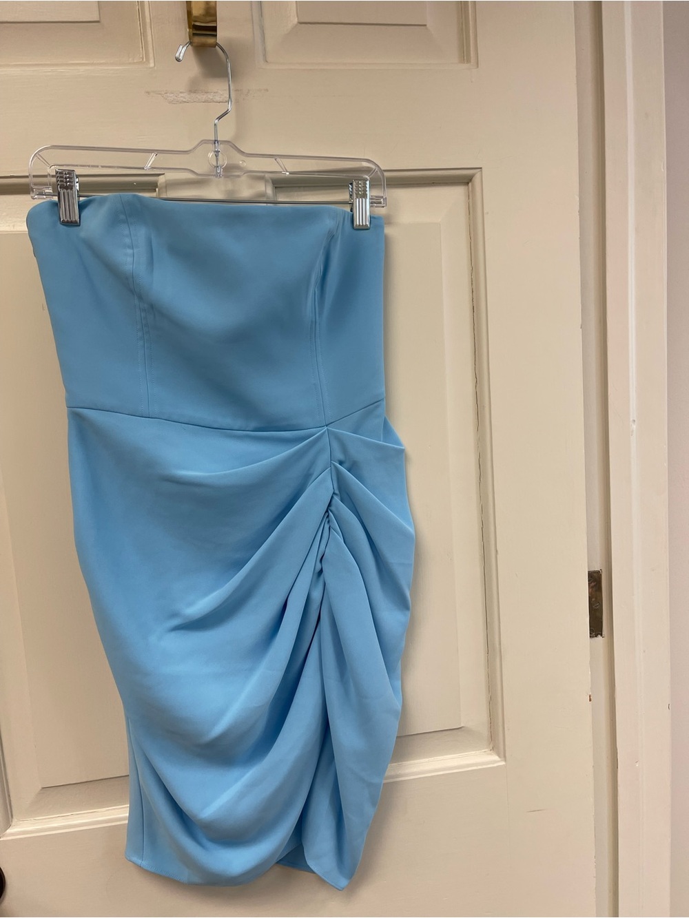 Amanda Uprichard Light Blue Strapless Ruched Cocktail Dress